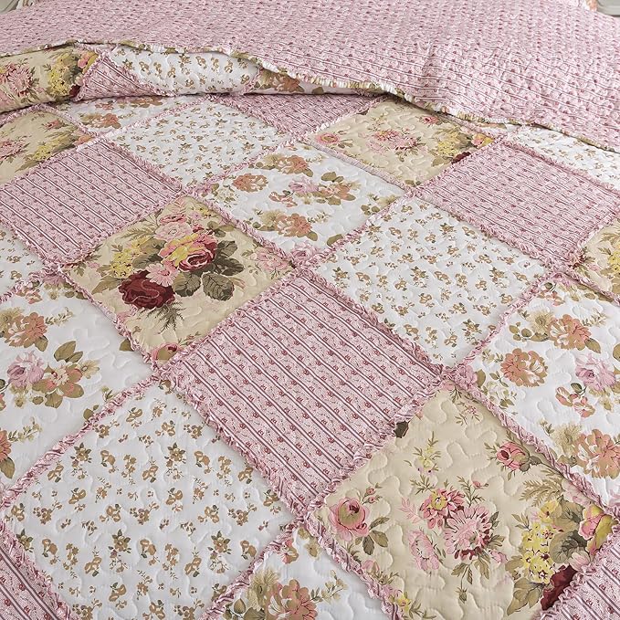 NEWLAKE Quilt Set Queen Size, Bedspread Sets Pink Botanical Floral, Reversible Quilt Bedding Set Lightweight and Breathable for All Seasons, Soft Quilted Bedspread with 2 Pillow Shams