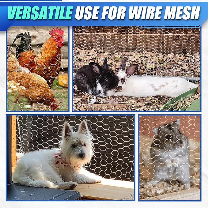 Chicken Wire, 16.9in x 98.4ft Poultry Netting for Garden, 0.6 Inch Hexagonal Galvanized Hardware Garden Fence for Craft Projects, Pet Dog, Rabbit Chicken Fence