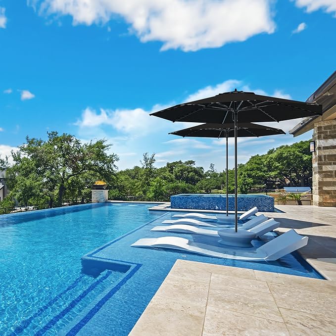 Midtown Umbrellas Push Pop Sunbrella Umbrella 8 Feet Outdoor Umbrella in Spectrum Carbon Acrylic Fabric - Patio, Backyard, Garden, Picnic Table & Pool - Black Pole