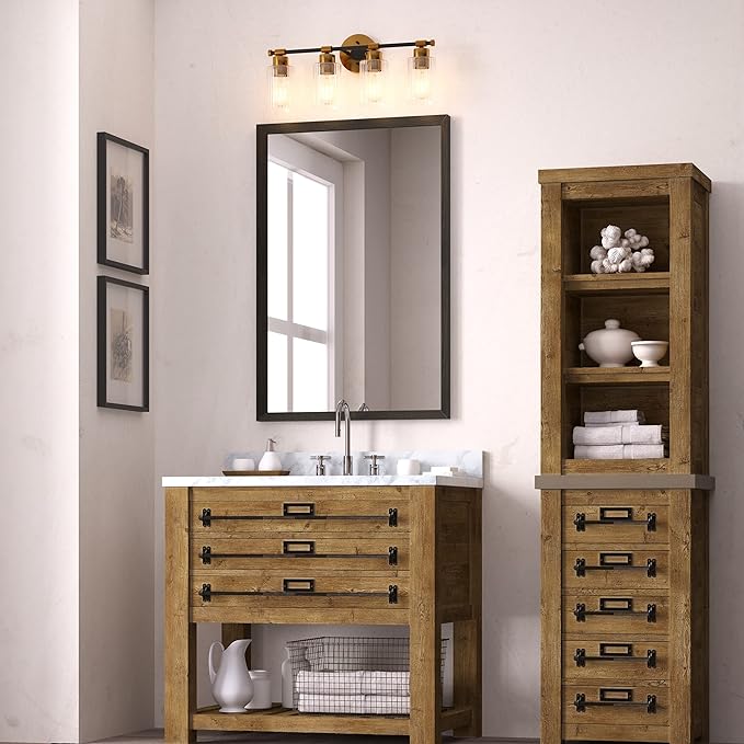 Inlight 23" Wide 4-Light Brass Gold Bathroom Vanity Light, Modern Black Bath