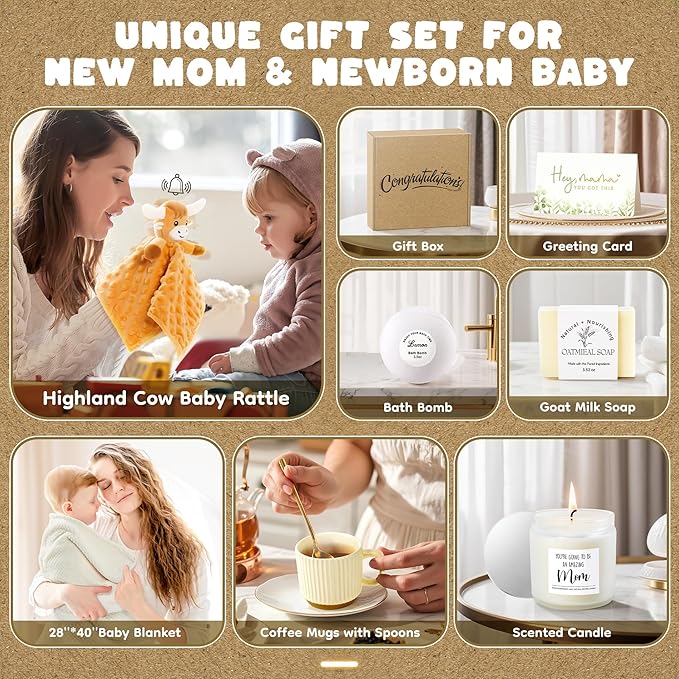 New Mom Gifts & Baby Gift Set for Newborn, Baby Shower Gifts for Mom to Be,Newborn Baby Gifts,Pregnancy Gifts for Expecting Mom,New Mom Care Package After Baby, Gifts for Women and Baby