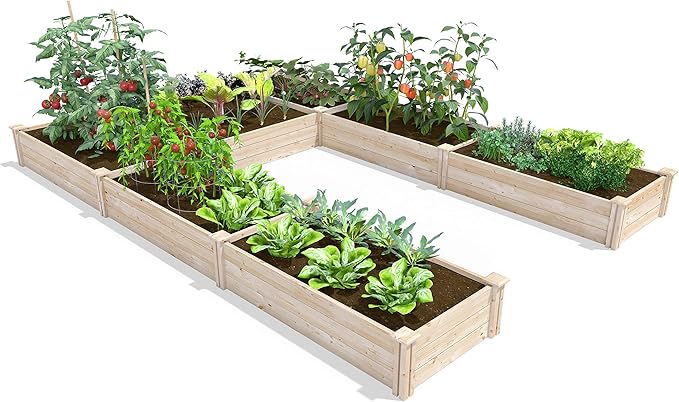 Greenes Fence Original Pine Raised Garden Bed, 8' x 12' x 10.5" U-Shaped Bed - Made in USA with American Pine