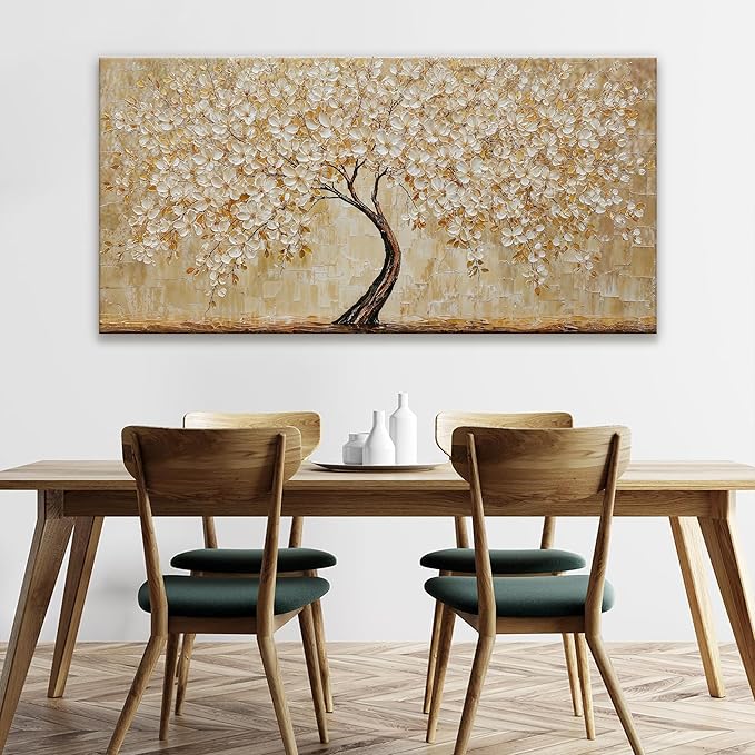 TAIJXAGSG Canvas Wall Art Decor Gold Tree Flower Wall Art Gold Tree Of Life Abstract Wall Decor Painting Pictures Botanical Wall Art For Living Room Bedroom Home Office Artwork 24"X 48"