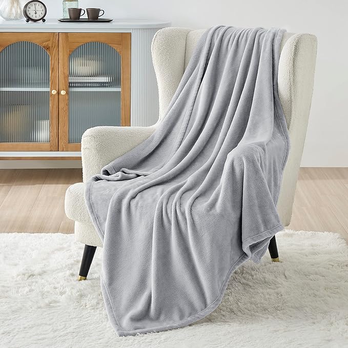 Bedsure GentleSoft Fleece Blanket Twin Size Light Grey - 300GSM Lightweight Plush Fuzzy Cozy Soft Warm Blanket for Bed, Sofa, Couch, Travel, Camping, 60x80 inches