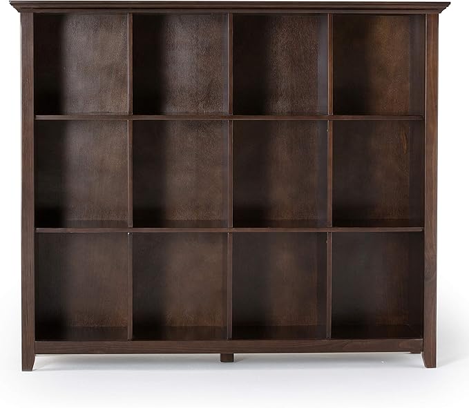 SIMPLIHOME Acadian Bookcase - 57 inch Tall 12-Cube Solid Wood Storage Display Unit in Brunette Brown, Transitional Cube Organizer for Living Room or Office with Fixed Shelves and Tapered Legs