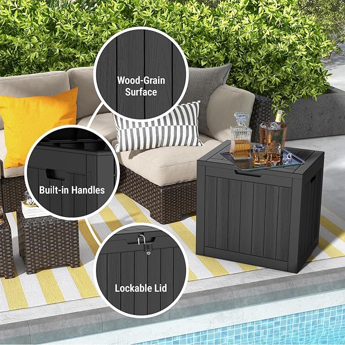 Mars Villa Deck Box, Waterproof Weatherproof and UV Resistant Resin Storage Bin with Lockable Lid, Ideal for, Outdoor, Patio Furniture Cushions, Pool Supplies, Garden Tools (31 Gallon, Black)
