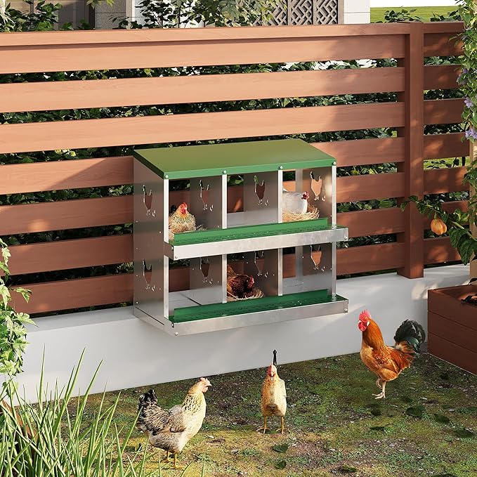 Chicken Nesting Boxes with Roll Away Egg Tray,6/8/10 Compartments, Steel Rustproof & Ventilated Laying Boxes for Hens, Chickens, Ducks, Easy-Clean Poultry Coop Accessories Stand/NO Stand