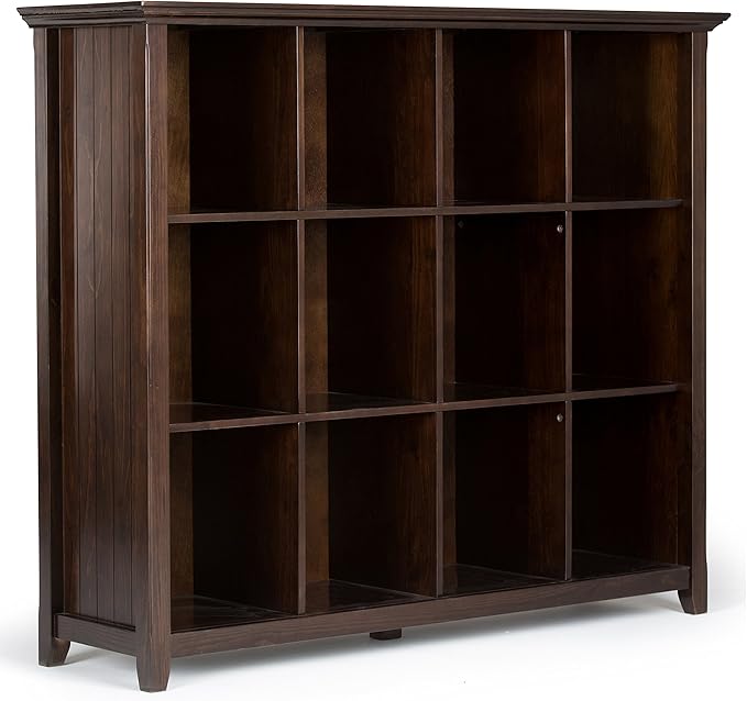 SIMPLIHOME Acadian Bookcase - 57 inch Tall 12-Cube Solid Wood Storage Display Unit in Brunette Brown, Transitional Cube Organizer for Living Room or Office with Fixed Shelves and Tapered Legs