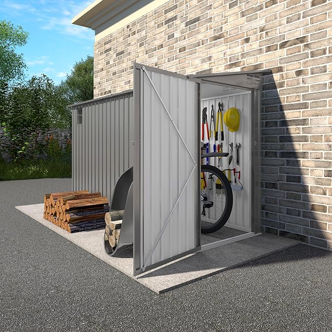 4 * 9.2 FT Outdoor Storage Shed, Galvanized Steel Garden Shed with Lockable Door & Window, Waterproof Metal Tool Storage for Garden, Backyard, Patio, Lawn(Gray)