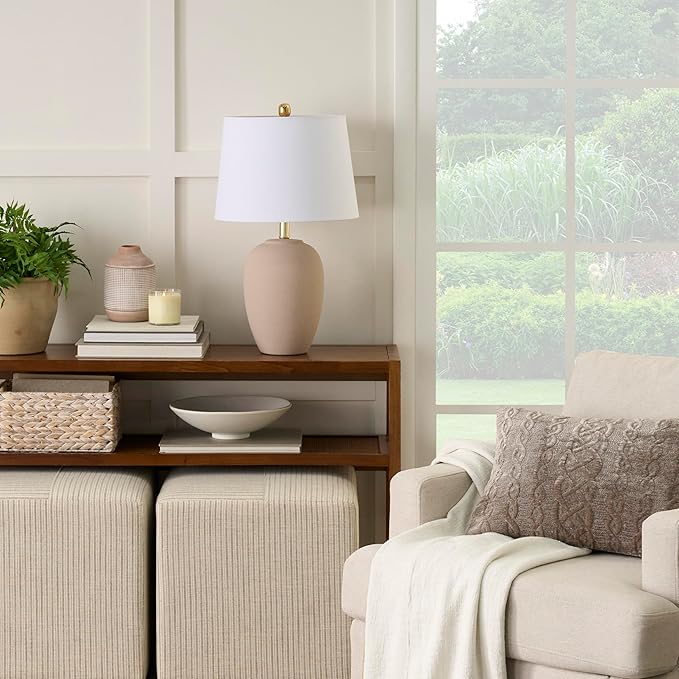 Nourison Home 23" Light Pink Ceramic Jar Table Lamp