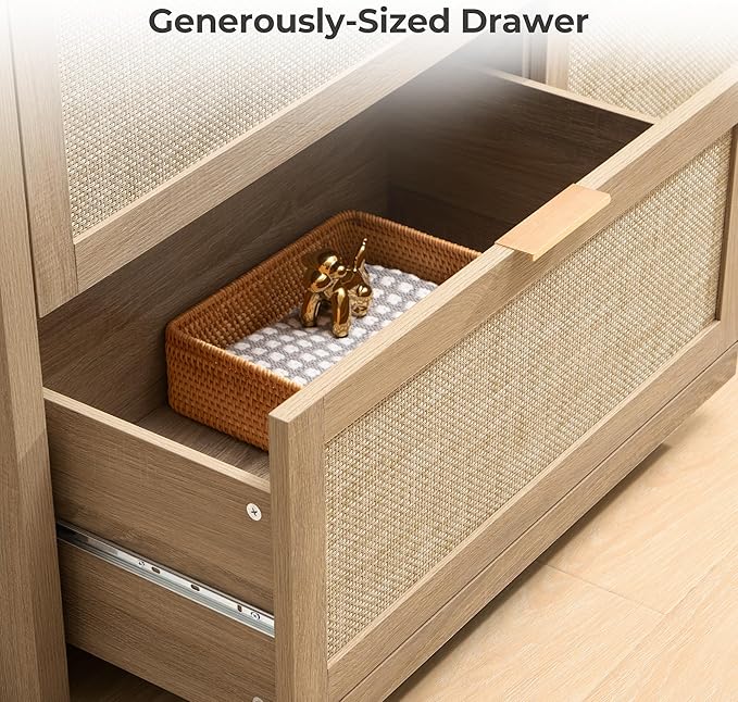SICOTAS Large Dresser for Bedroom Set 2, Rattan Dressers with 4 Deep Drawers, Long Chest of Drawers for Closet, Farmhouse TV Stand(Reclaimed Light Oak, 4 Drawers (2 pcs))