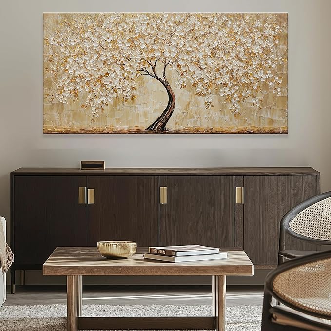 TAIJXAGSG Canvas Wall Art Decor Gold Tree Flower Wall Art Gold Tree Of Life Abstract Wall Decor Painting Pictures Botanical Wall Art For Living Room Bedroom Home Office Artwork 24"X 48"