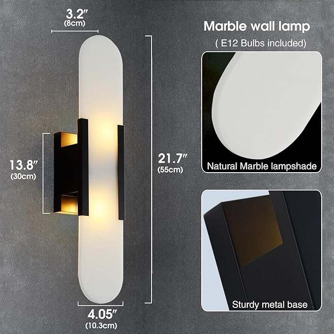 Alabaster Wall Sconces, 19.7in Wall Sconce, Natural Marble Wall Sconces Wall