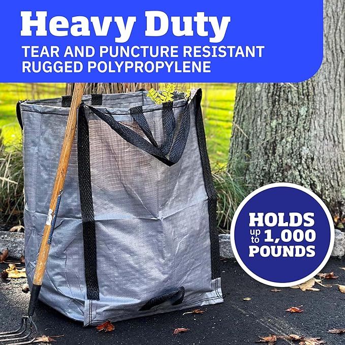 DURASACK Heavy Duty Home and Yard Bags 48-Gallon Reusable Self-Standing Lawn and Leaf Bags Garbage Can with Reinforced Handles, Gray