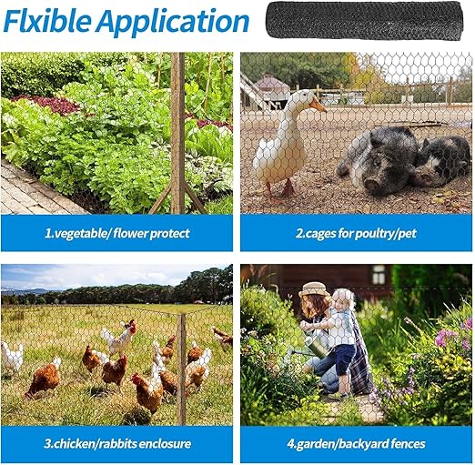1/2 Inch Black Wire Mesh Roll - 12'' x 50' Chicken Wire Fence, 20 Gauge Hardware Cloth Poultry Netting for Garden/Animal Barrier/Rabbit/Floral/Chicken Coop/DIY Projects