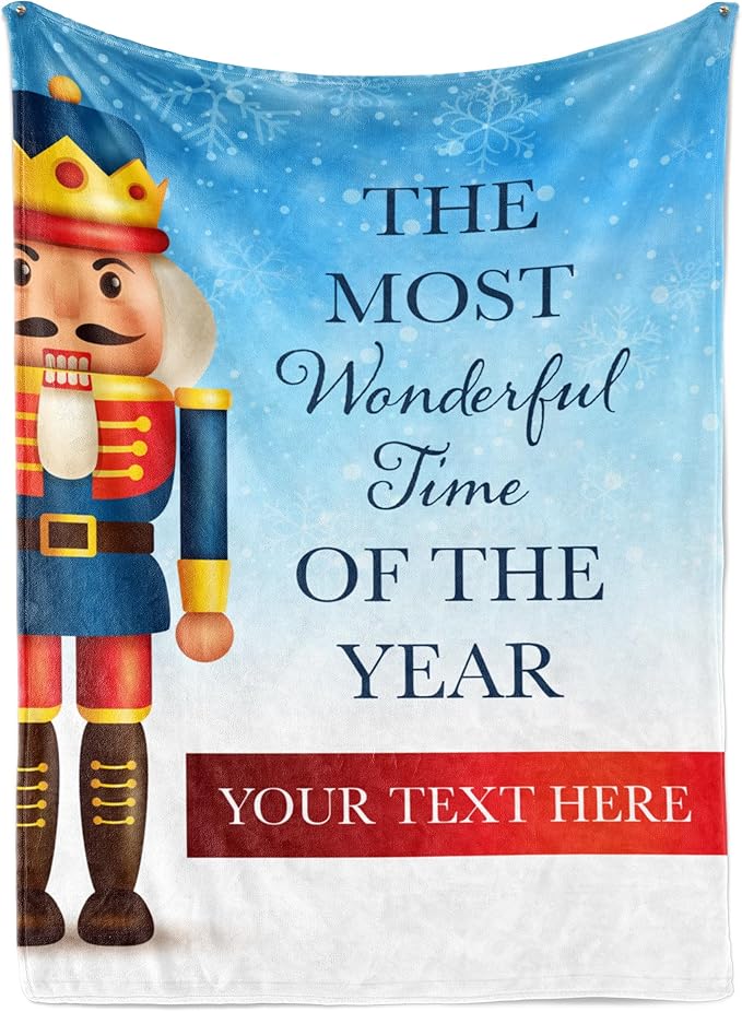Personalized Nutcracker Christmas Blanket - Ships Next Day, Printed in USA - Plush Fleece Sofa Throw, Holiday Home Decor, Soft Christmas Bedding, Customizable Toddler to Adult Size (Sherpa 60x80)