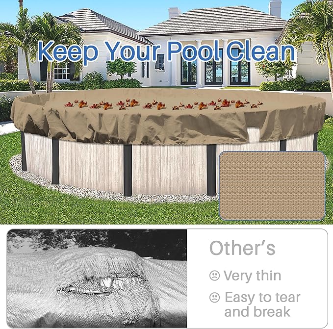 ECOOPTS 10 ft Round Pool Cover for Above Ground Pools, Swimming Pool Cover Protector Winter Safety Cover (Sand)