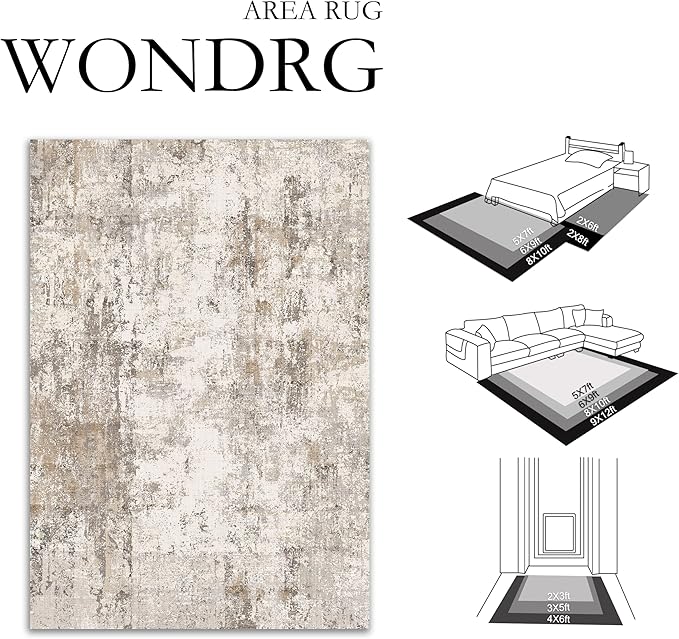 6x9 Washable Area Rug Brown Grey Neutral Abstract Living Room Bedroom Large Throw Rug Non Slip Soft Low Pile Indoor Floor Carpet for Dining Room Kitchen Office Entryway