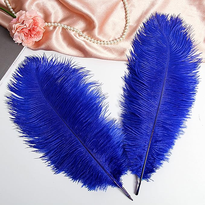 THARAHT Blue Ostrich Feathers 12pcs Large Natural Bulk 14-16Inch 35cm-40cm for Wedding Party Centerpieces Halloween and Home Decoration Feathers