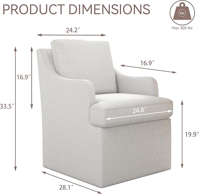 VKNOW Upholstered Dining Chairs, Modern Kitchen Chairs Dinner Chairs with 4 Casters, Linen Armchair for Bedroom Reading Room Living Room, Light Grey