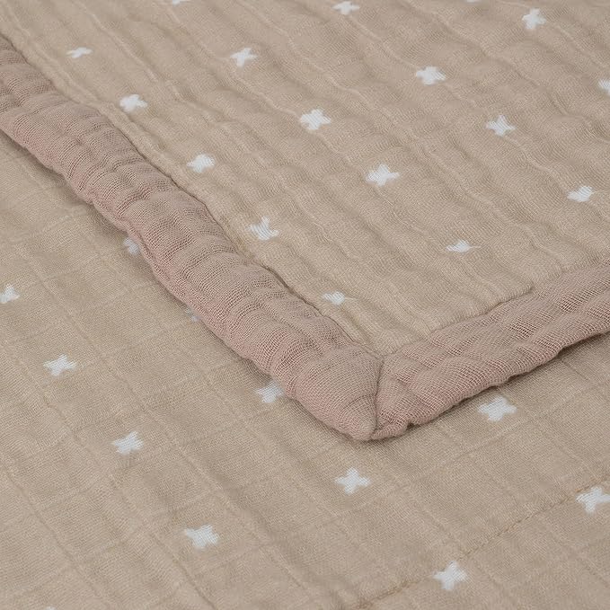 Little Unicorn Premium Quilted Throw | Super Soft, Multi-Layered Muslin XL Blanket| Great for Kids & Families (Taupe Cross)