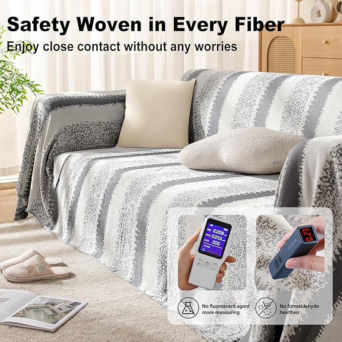 Boho Sofa Cover, Couch Cover Blanket, Sofa Covers for 2 Cushion Couch, Washable Sectional Couch Covers for Dogs Pet Furniture Protector Sofa Blanket Cover for Living Room(1# Grey, 71" x 118")