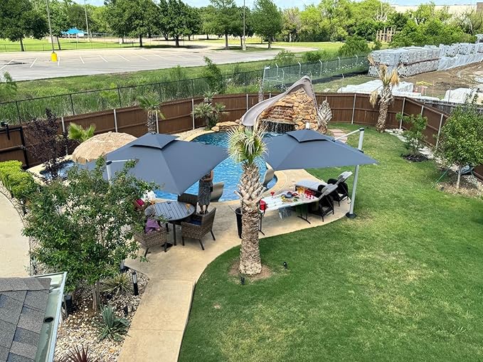 PURPLE LEAF 10ft Patio Umbrella Outdoor Square Umbrella Large Cantilever Umbrella Windproof Offset Heavy Duty Sun for Garden Deck Pool Patio, Grey