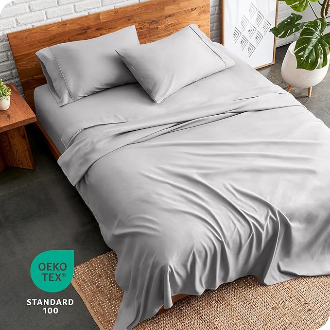 Bare Home Split Head Flex King Sheet Set - 1800 Ultra-Soft Microfiber Bed Sheets - Double Brushed - Deep Pockets - Easy Fit - 4 Piece Set - FlexTop King Bedding (Split Head Flex King, Light Grey)