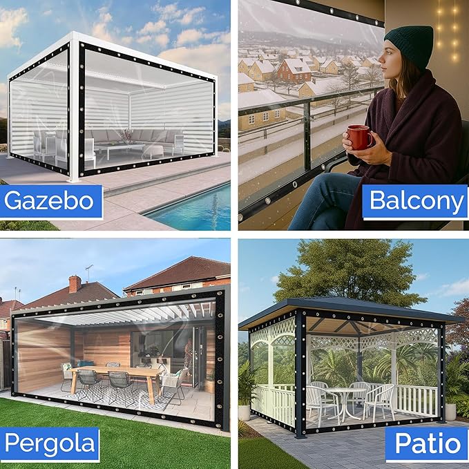 Covers & All Heavy Duty Clear Vinyl Tarp – 20 Mil Waterproof Clear Tarp with Grommets for Patio, Porch, Gazebo, Greenhouse & Chicken Coop (6 x 8 ft)