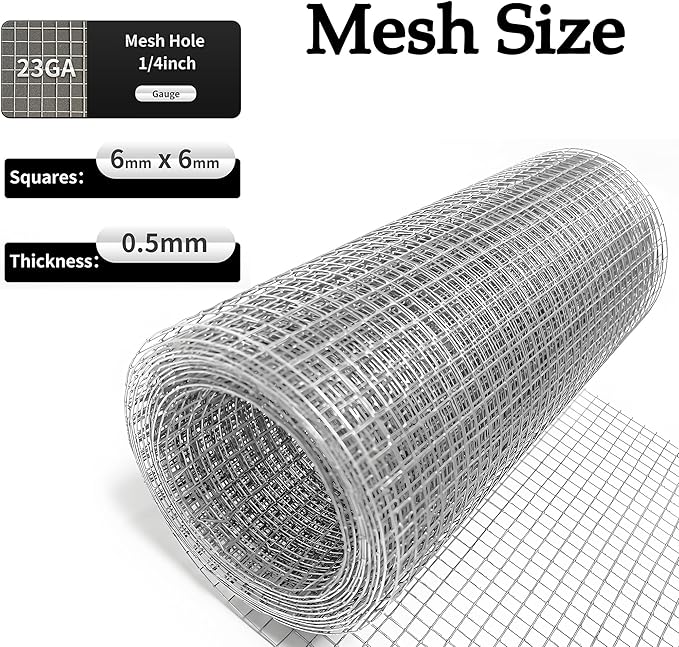 Hardware Cloth 1/4 inch 8inx10ft,Chicken Wire Mesh Fence,Galvanized After Welding 23 Gauge,Wire Mesh Roll Wire Cloth for Chicken Pen/Coop Fences, Garden Fences,Screen Meshs,Poultry Netting Cage