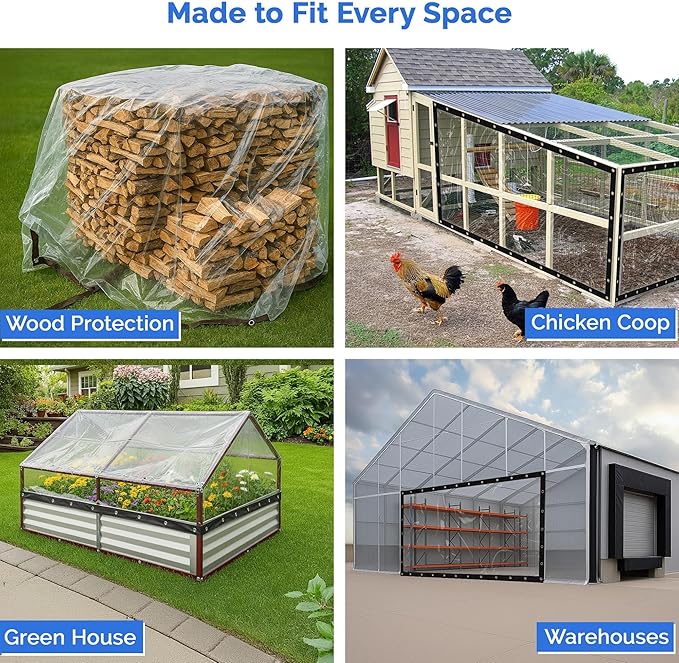 Covers & All Heavy Duty Clear Vinyl Tarp – 20 Mil Waterproof Clear Tarp with Grommets for Patio, Porch, Gazebo, Greenhouse & Chicken Coop (7 x 10 ft)