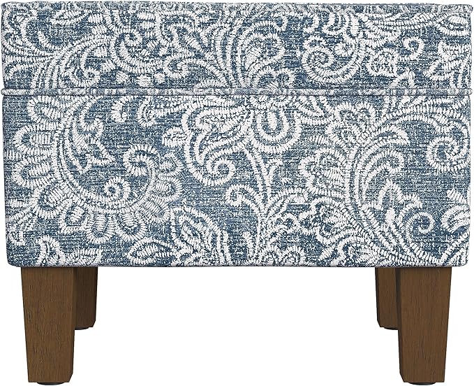 Home Decor | Dinah Collection Modern Storage Ottoman | Ottoman with Storage for Living Room & Bedroom(Blue Denim Jacobean Print)