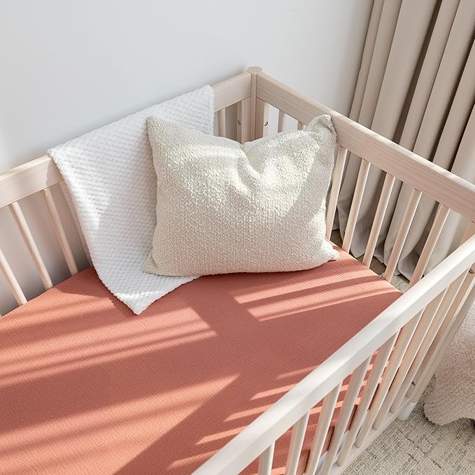 Muslin Crib Sheets, 100% Organic Cotton, Breathable and Ultra-Soft, Standard Crib Sheet Mattress (28"x 52") for Girls and Boys, Neutral Fitted Baby Crib Sheet (Brick Red)