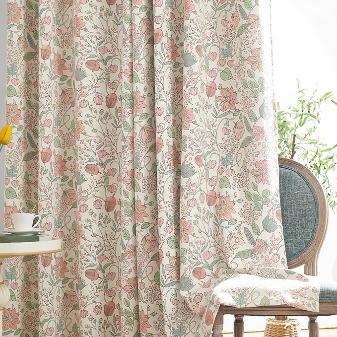 jinchan Nursery Curtains 95% Blackout Pink Floral Curtains for Girls Room, 96 Inch Length Farmhouse Drapes for Bedroom Living Room Darkening Window Treatment Grommet Top Set of 2 Panels
