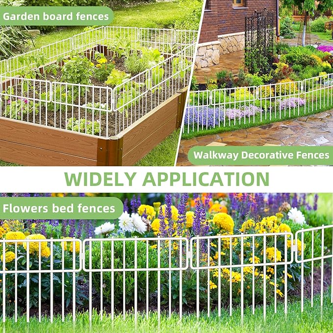 Animal Barrier Fence, 10 Pcs Upgrade 1.26 in Gap Decorative Fences No Dig Fence for Rabbits and Dog Ground Defense, Rustproof Metal Wire Garden Edging Border for Outdoor, Yard, White