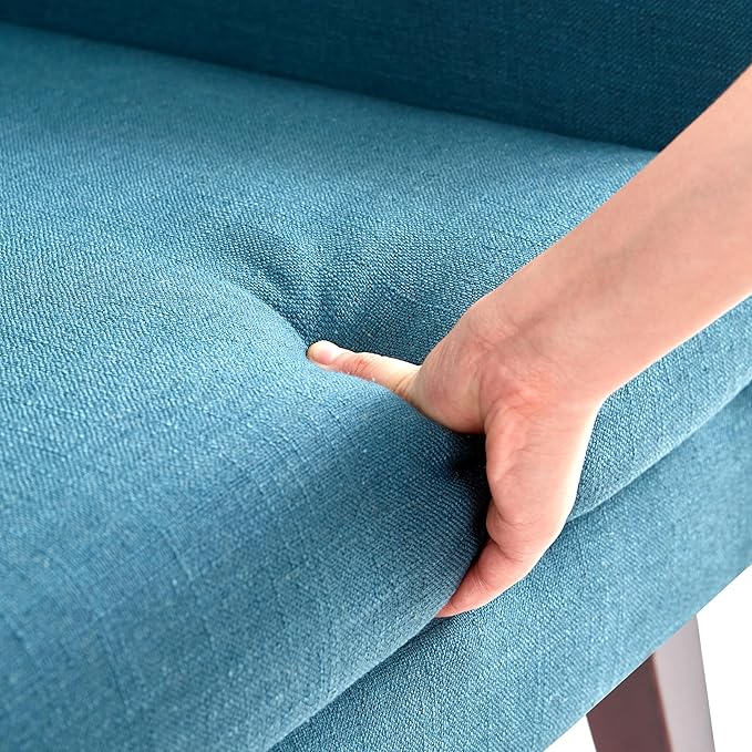 HUIMO Button-Tufted Accent Chairs Set of 2,Upholstered Reading Living Room Chair,Mid Century Modern Chair with Linen Fabric, Club Chair,Comfy Arm Chairs for Living Room,Bedroom,Lake Blue