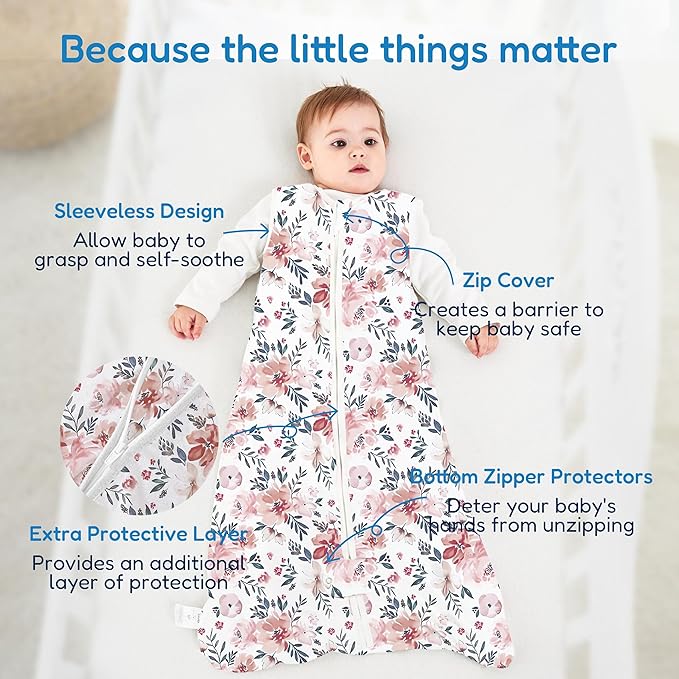 TotAha Sleep Sack 0-6 Months 3-Pack,Stretchy,Buttery Soft Swaddle Transition Sleeping Bag,Light Baby Wearable Blanket with 2-Way Safe Zippers for Girls, 0.5 TOG