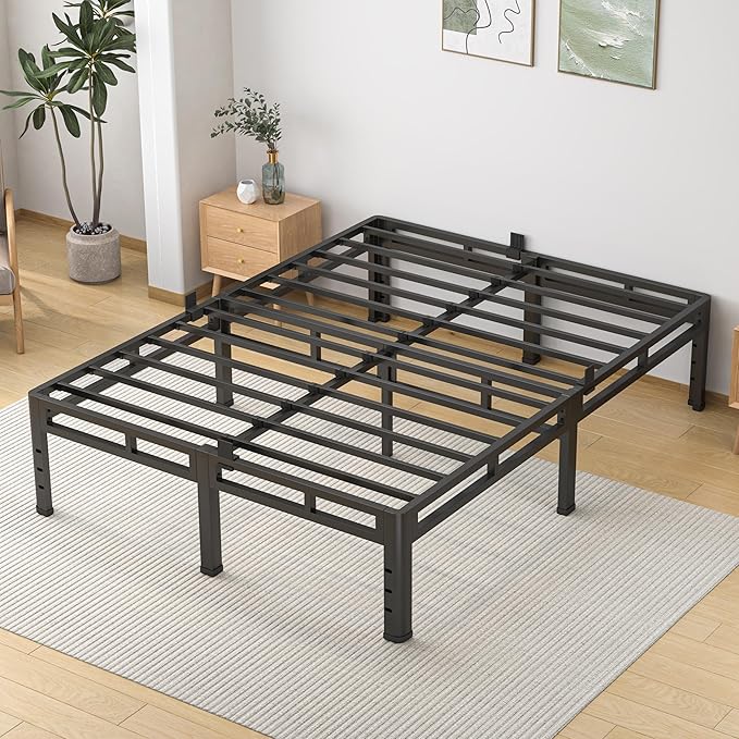 NKZ Queen Size Bed Frame 14 Inch, Metal Bed Frame & Box Spring 2 in 1 Platform with Round Corner Legs, 4000lbs Weight Capacity Reinforced Metal Frame, Headboard Hole, Noise-Free, Easy Assembly