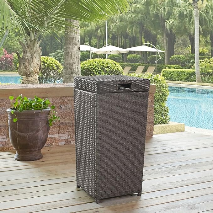 Crosley Furniture Palm Harbor Resin Wicker Outdoor Trash Can With Lid for Backyard, Patio, Deck, Balcony, Gray