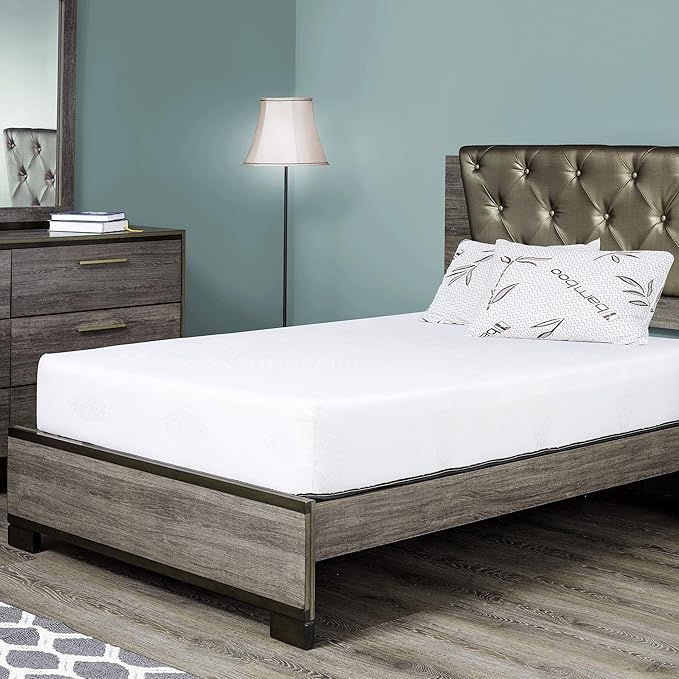 Fortnight Bedding 10 inch Queen Size Memory Gel Infused Foam Mattress with White Stretch Knit Fabric - CertiPUR-US Certified – 10 Year Warranty - Made in USA