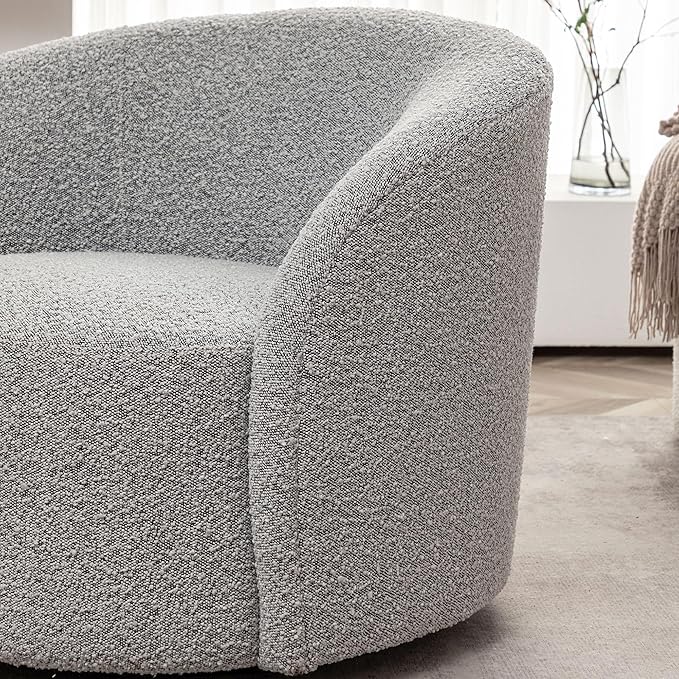 KINWELL 34" W Swivel Barrel Chair Set of 2, Mid Century Modern Round Upholstered Boucle Swivel Accent Chairs, No Assembly Sofa Chair for Living Room Bedroom Reading, Black White