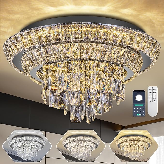 18 inch Crystal Black Ceiling-Light Flush Mount