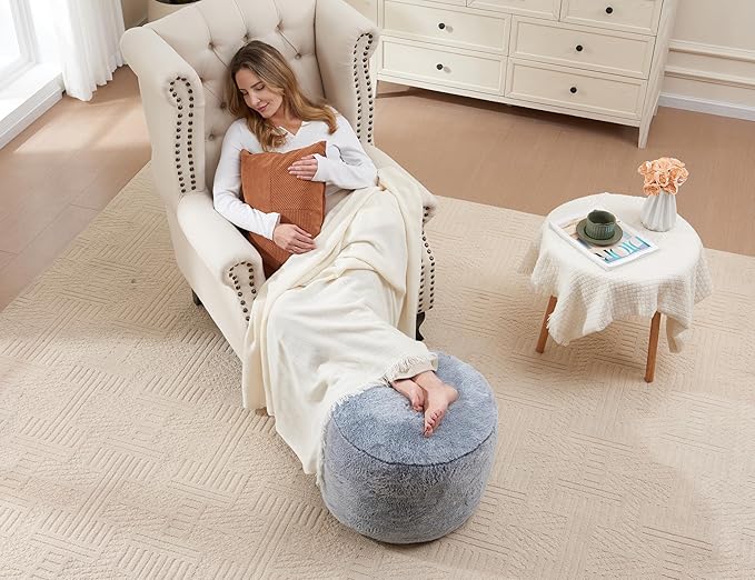 Round Ottoman Foot Rest for Couch 20"x15" Foot Stool Ottoman Pouf with Foam Chunk Filling Small Ottomans Foot Stools Poufs for Living Room Dark Grey Poof Hassocks and Ottomans Soft Foot Rest for Chair