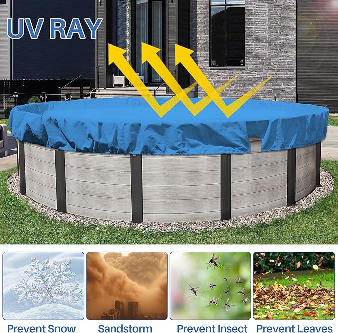 ECOOPTS 17 ft Round Pool Cover for Above Ground Pools, Swimming Pool Cover Protector Winter Safety Cover (Blue)