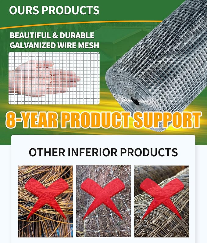 Hardware Cloth,1/2inch 48inx100ft 19 Gauge,Double-Layer Hot-Dip Galvanizing After Welding,Chicken Wire Netting Garden Wire Fencing Rabbit Snake Fence Chicken Coop Plant Supports