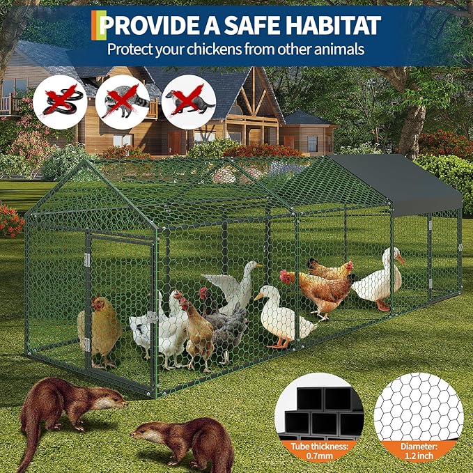 Large Metal Chicken Coop, 120"×40"×40" Walk-in Poultry Cage, with Protective Cover to Block Wind and Rain, Chicken Duck and Rabbit Enclosure for Yard,Farm, Scratch-Ristant & Easy Assembly