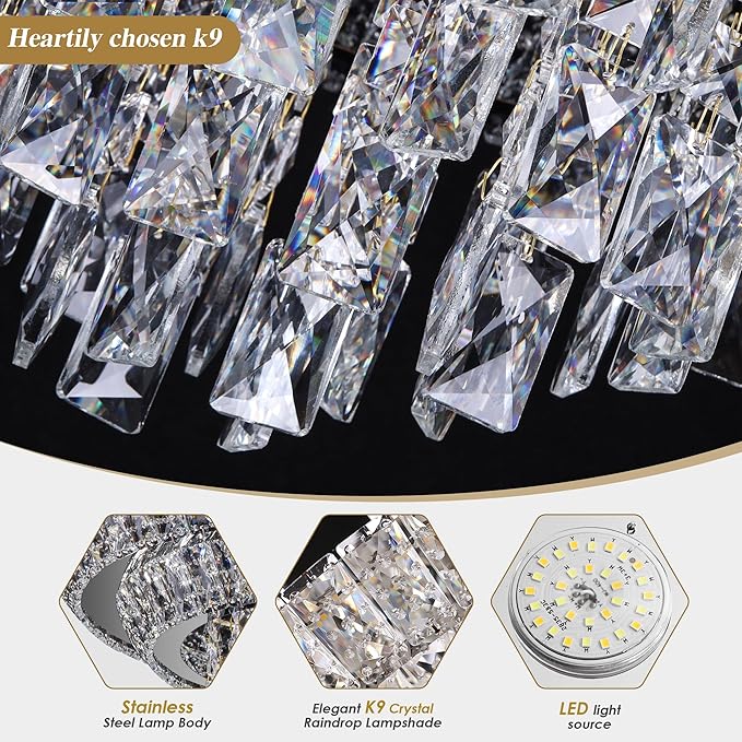 24 inch Crystal Black Ceiling-Light Flush Mount