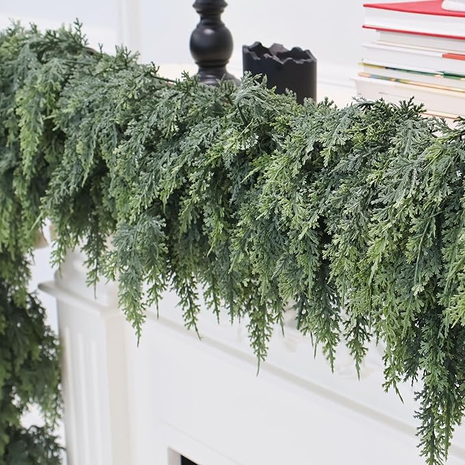 Christmas Cedar Garland Artificial Real Touch Thickness Realistic Greenery Pine Garland for Mantle Fireplace Outdoor Indoor Christmas Decorations 6FT
