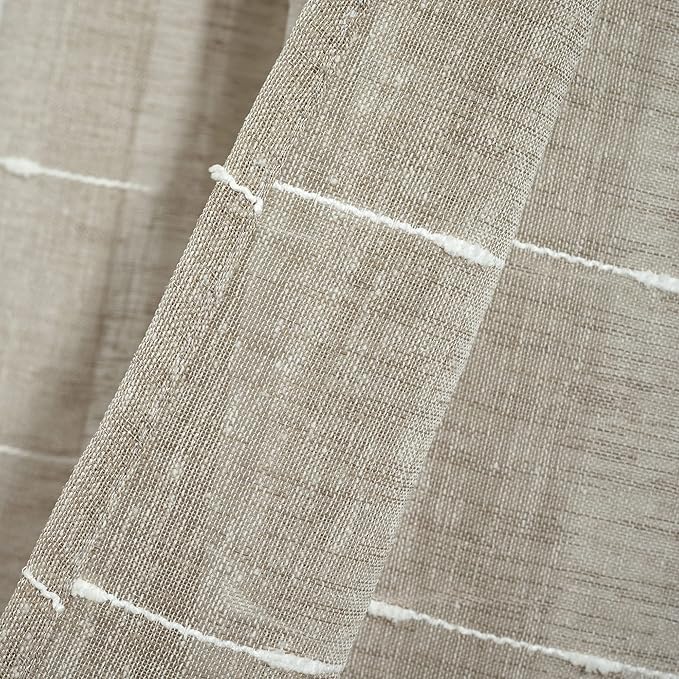 Lush Decor Farmhouse Textured Grommet Sheer Window Curtain Panel Pair, 38"W x 120"L, Neutral