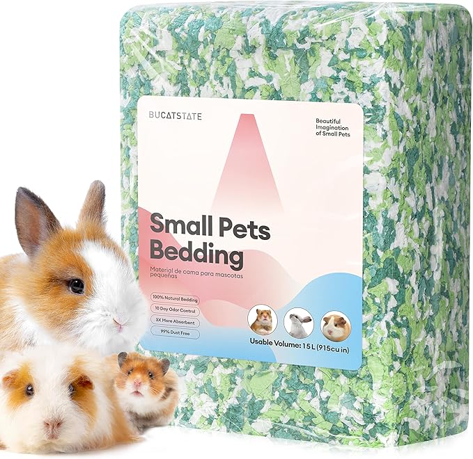 BUCATSTATE Hamster Bedding 15L, 99% Dust-Free Guinea Pig Paper Bedding Odor Control Paper Bedding, Cozy Small Animal Bedding for Rabbit Rat Syrian Dwarf Hamsters Gerbils (Green)